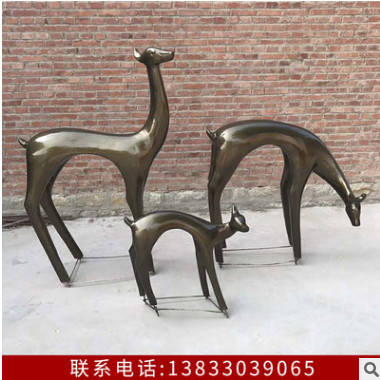 雕塑鹿玻璃鋼仿銅抽象幾何抽象戶外公園林造型藝術(shù)吃草麋鹿擺件